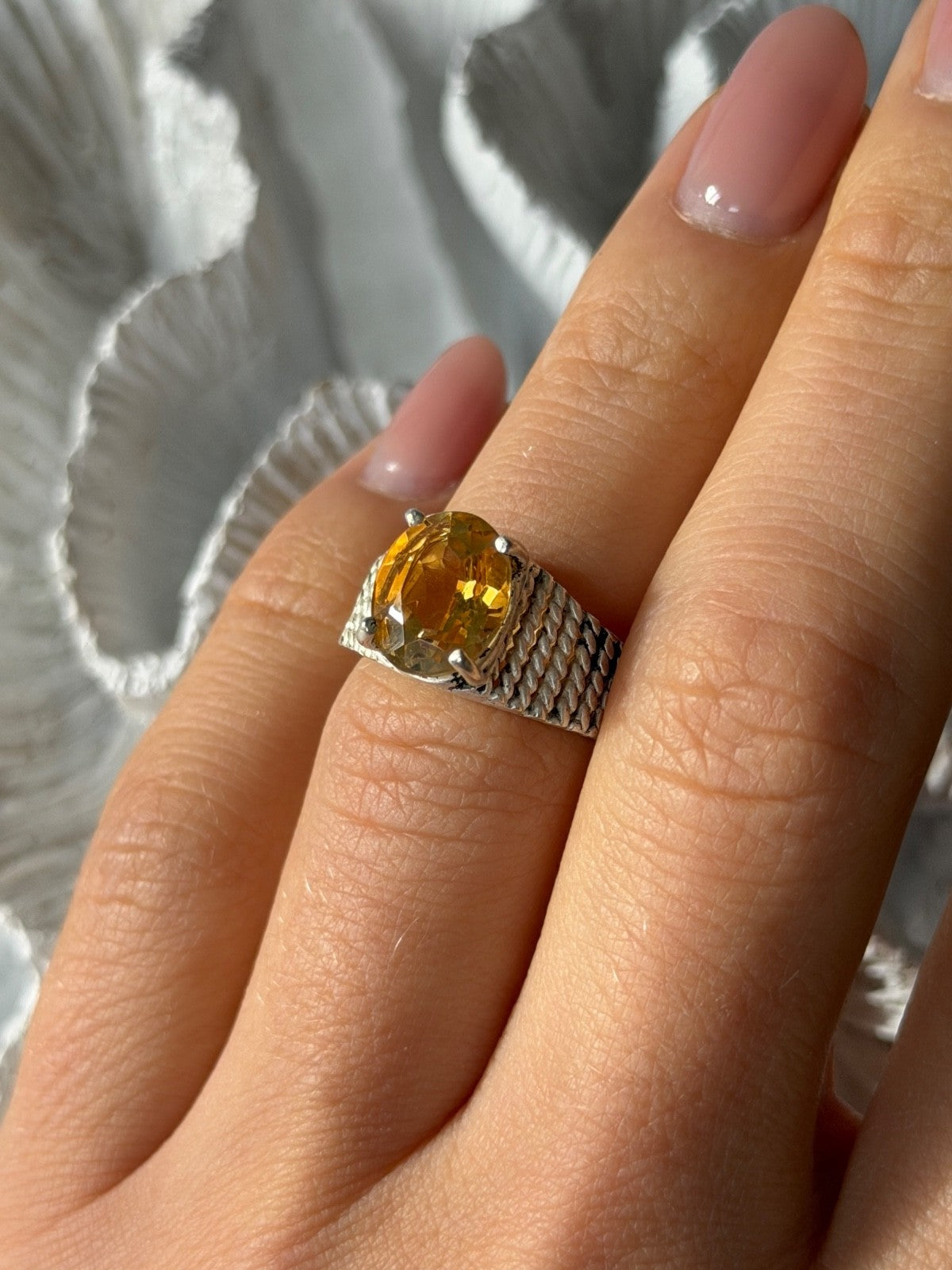 925 Sterling Silver Citrine Ring Size 6