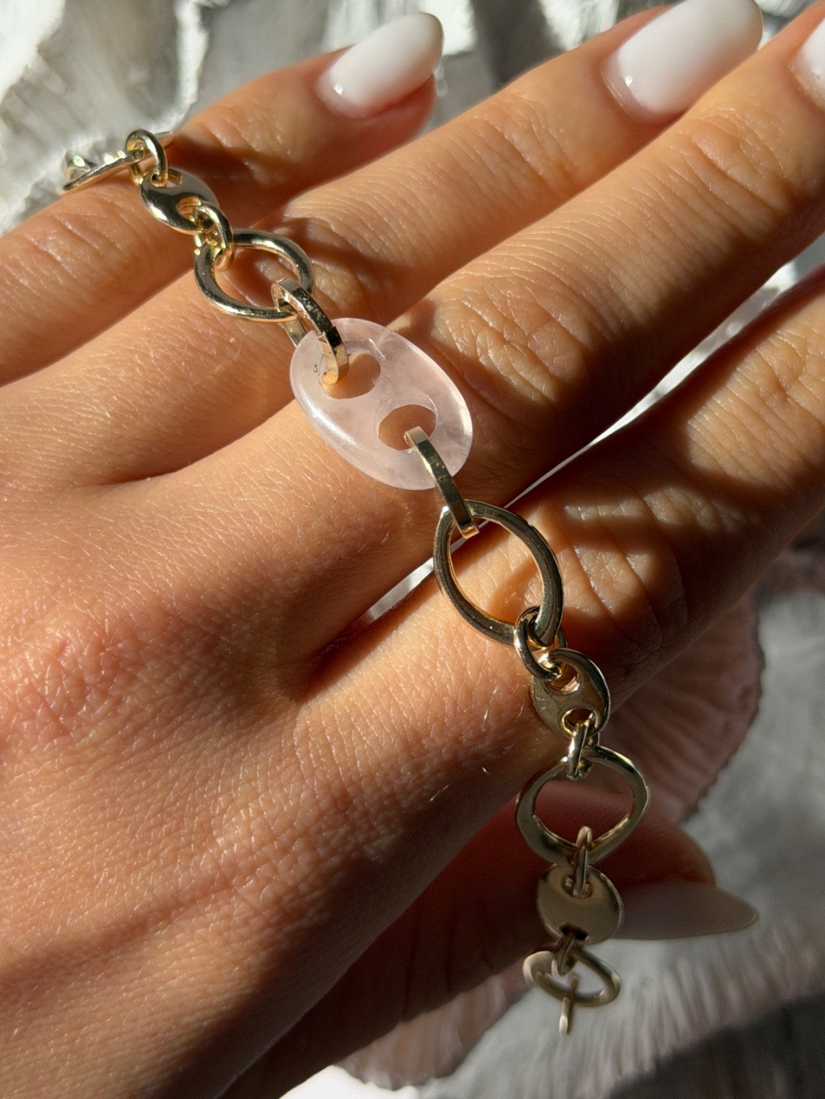 Italy 925 Sterling Silver Gold Plated Rose Quartz Bracelet