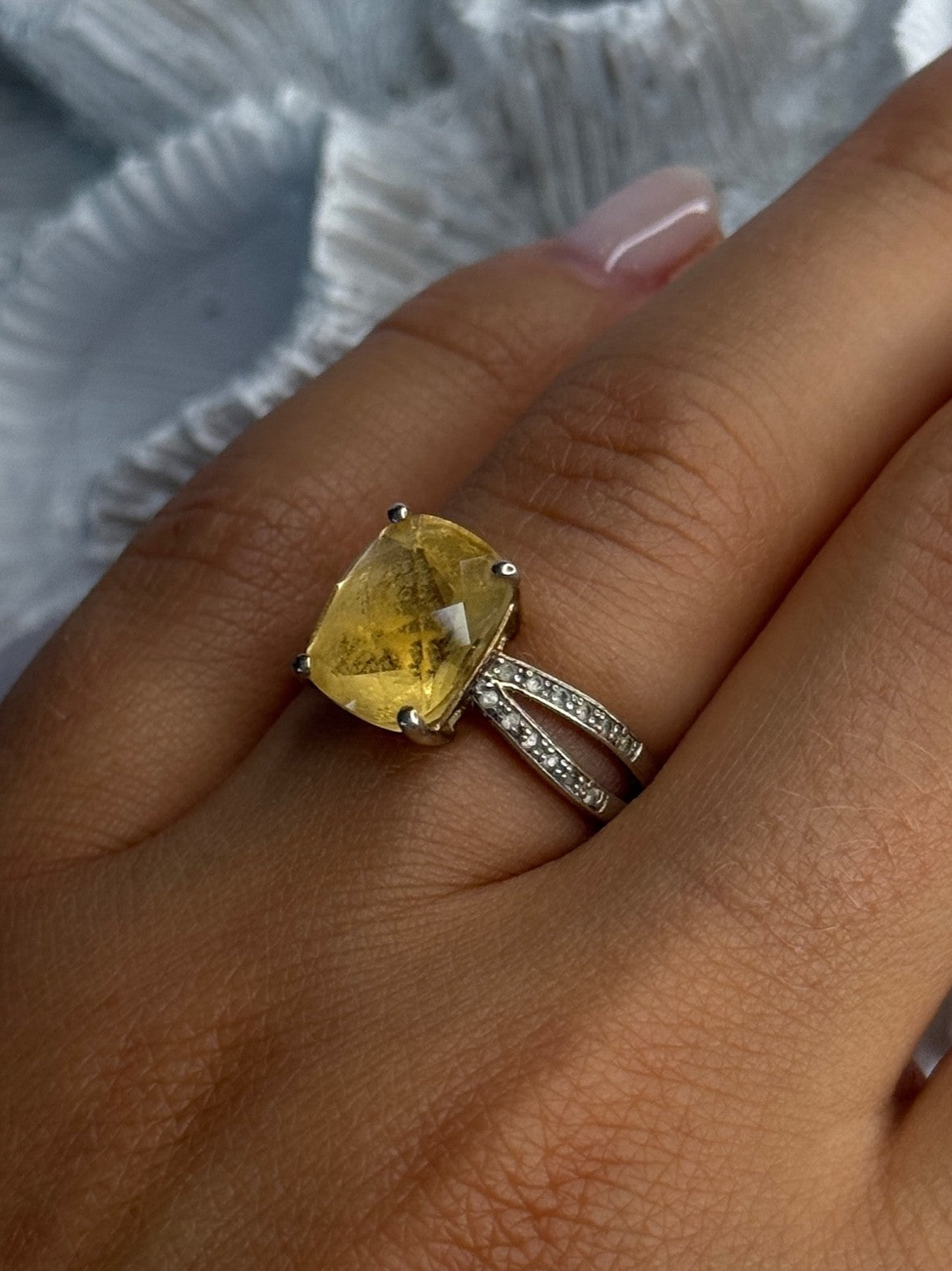 925 Sterling Silver Citrine & Beryl Ring Size 7