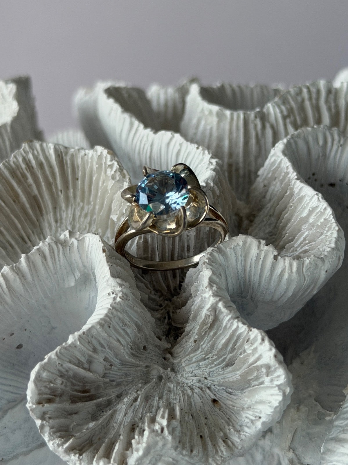 925 Sterling Silver Blue Cz Flower Ring Size 7