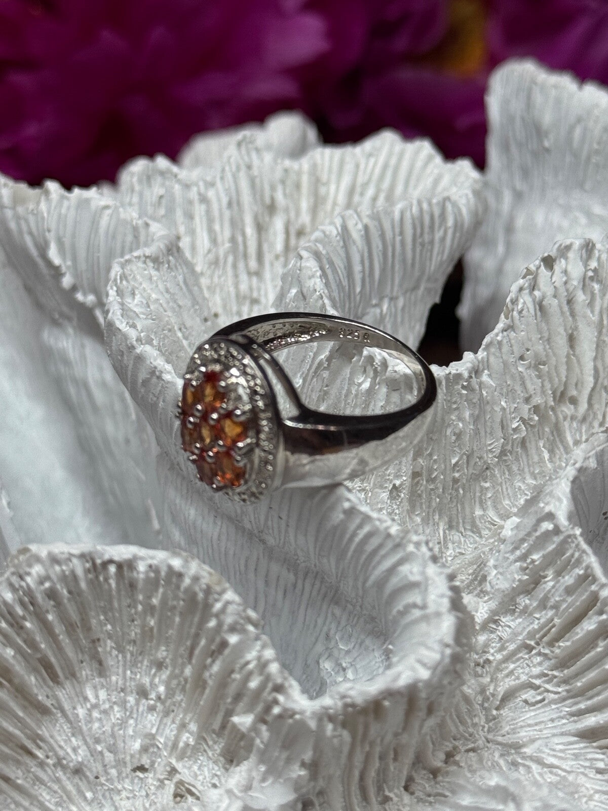 925 Sterling Silver Orange Citrine Ring Size 7.5