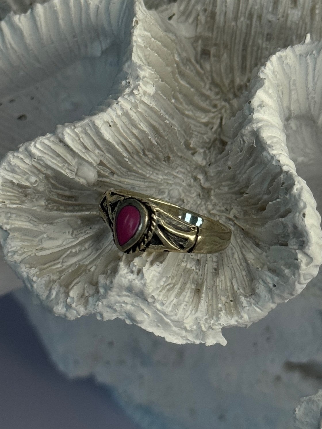 925 Sterling Silver Pink Turquoise Ring Size 3
