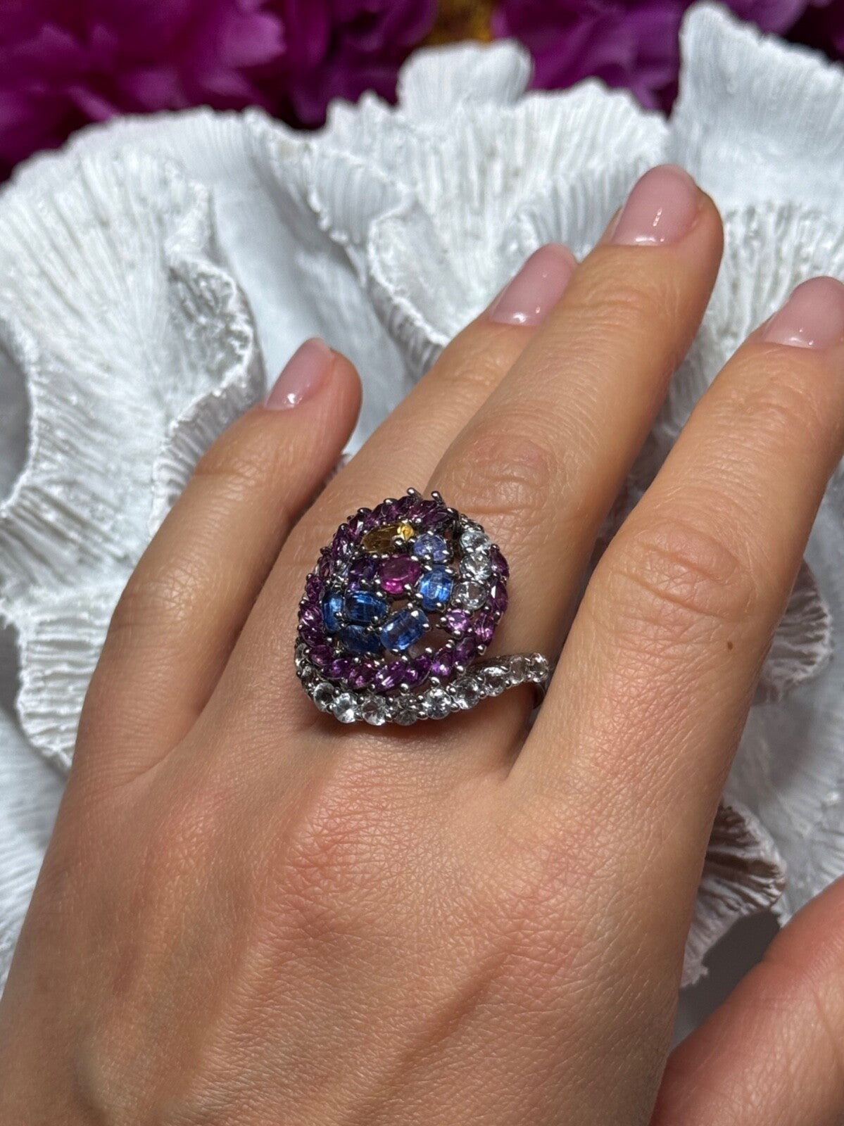 925 Sterling Silver Tourmalines Magic Ring Size 8
