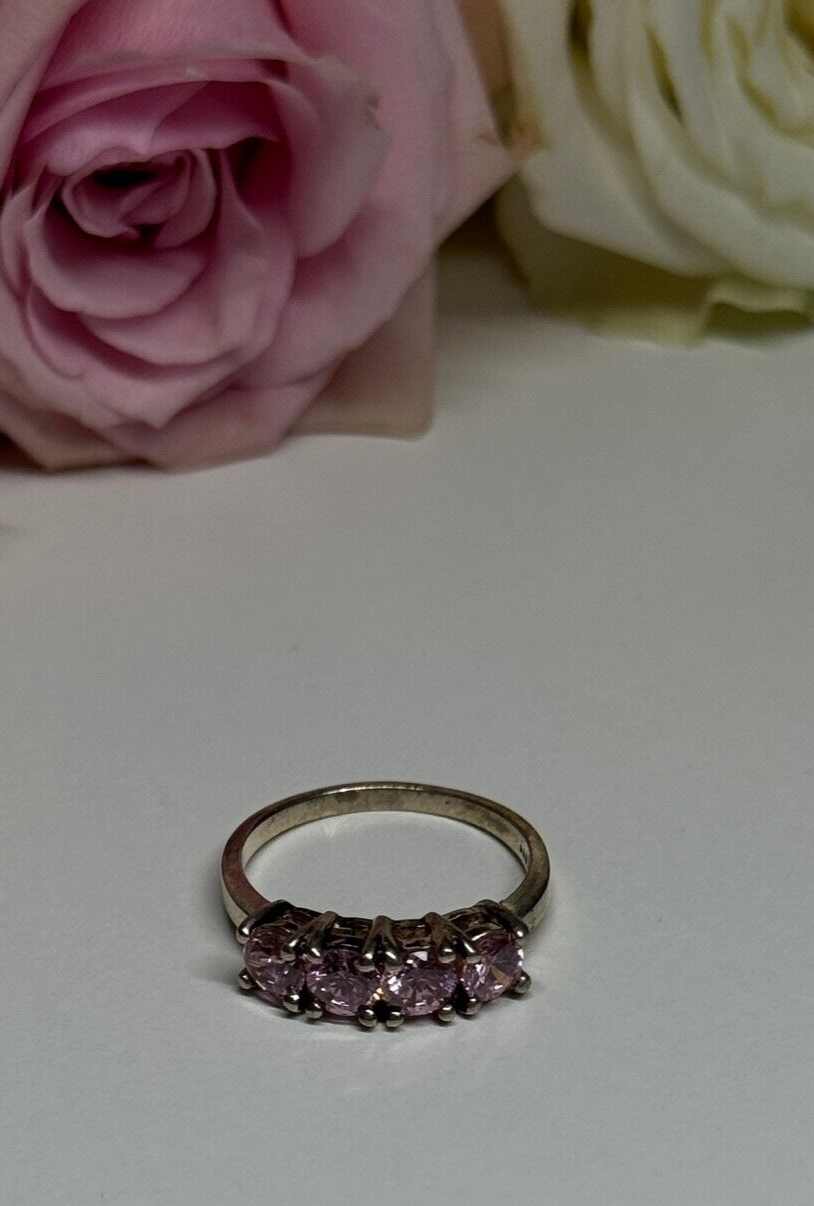 925 Sterling Silver Pink CZ Ring Size 5
