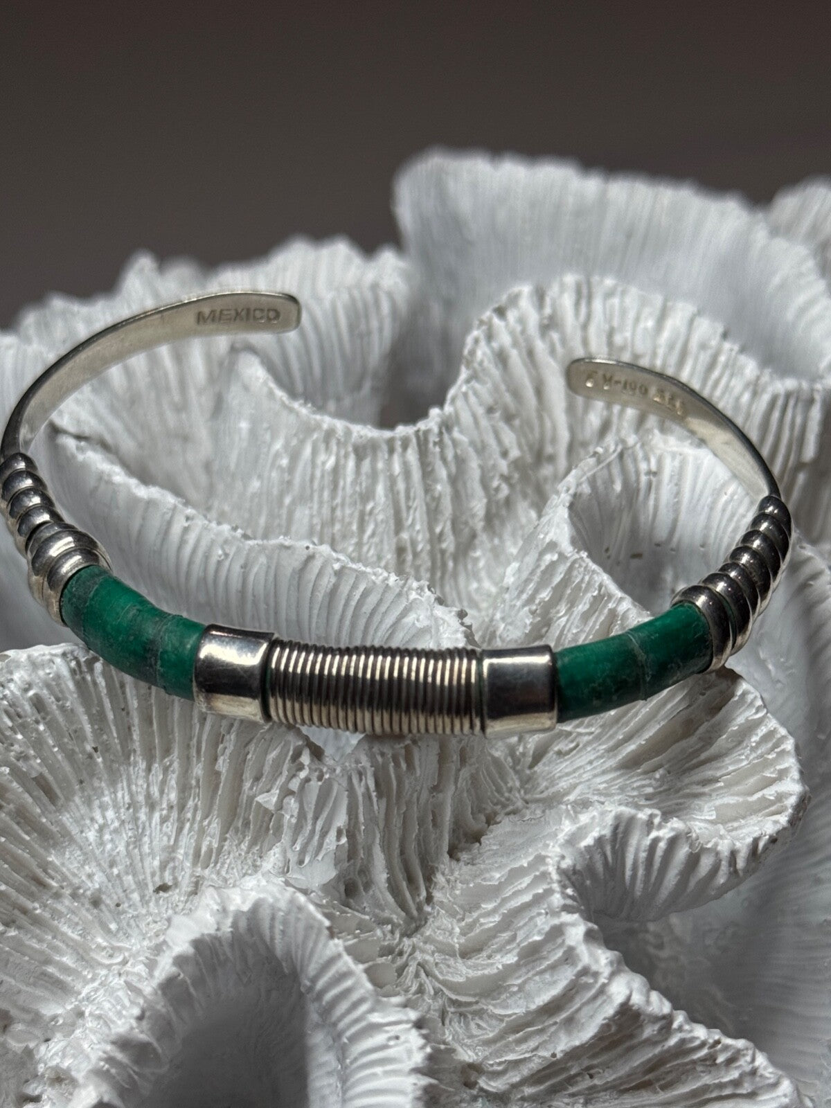 Vintage 925 Sterling Silver Malachite Bracelet