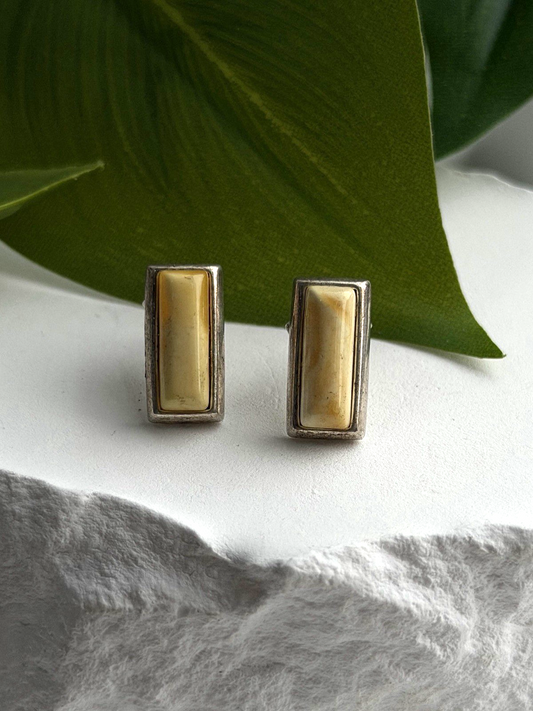 Vintage 925 Sterling Silver Golden Yellow Mother of Pearl Earrings