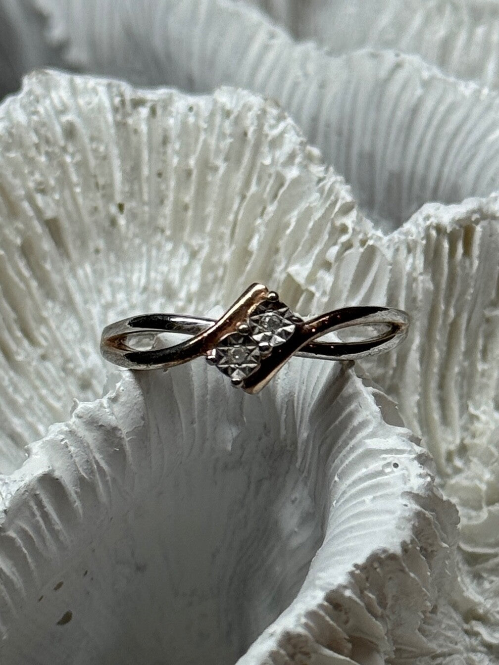 925 Sterling Silver Gold Plated Part White Sapphire Ring Size 6
