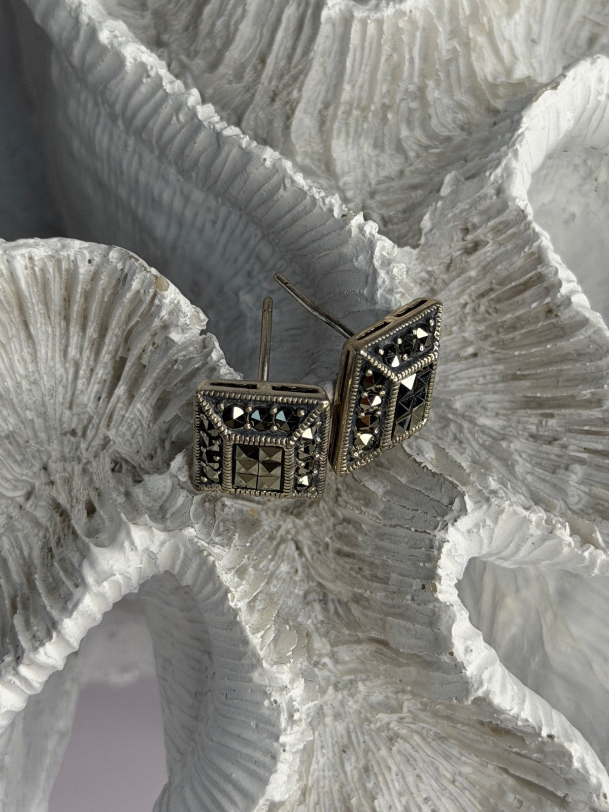 Vintage 925 Sterling Silver Marcasite Earrings