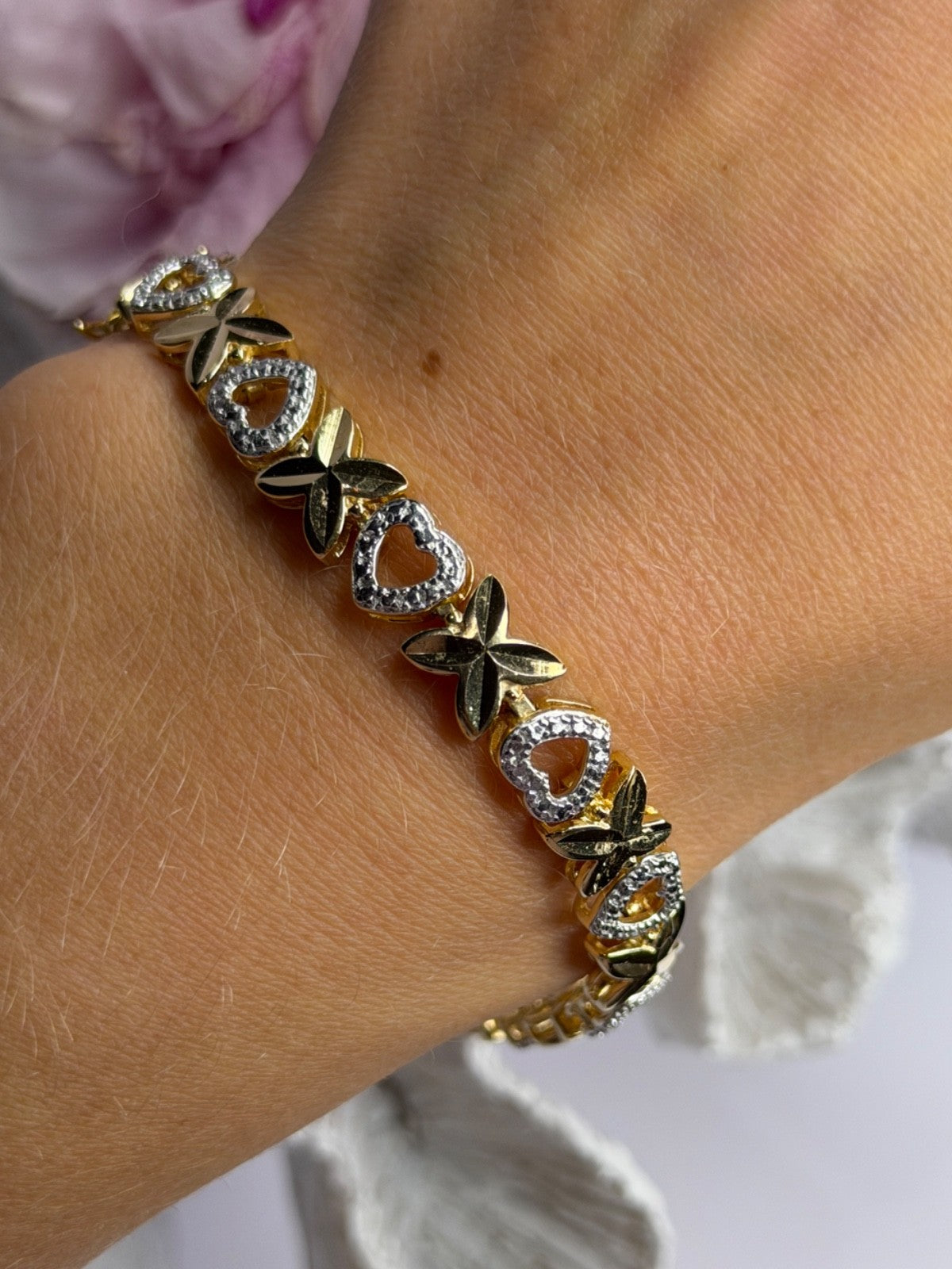 925 Sterling Silver Gold Plated Heart Bracelet Length 7.5