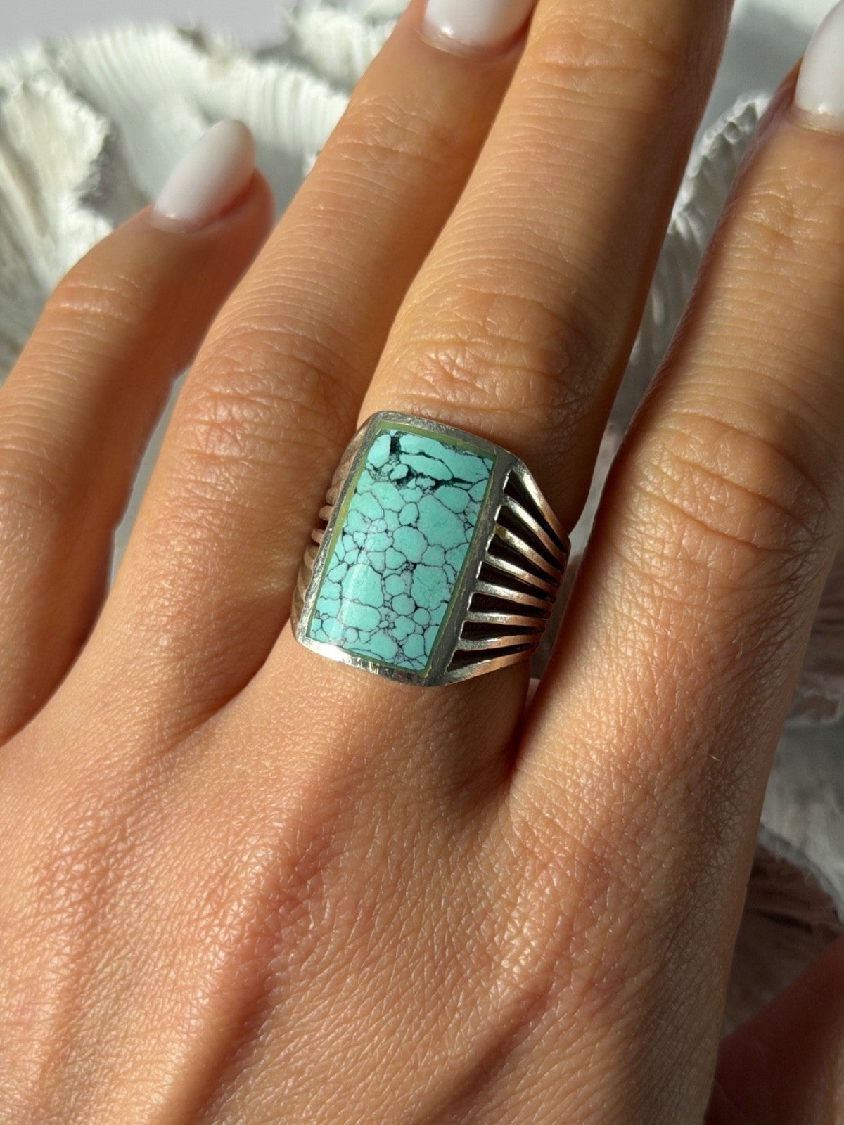 925 Sterling Silver Turquoise Ring Size 7.5