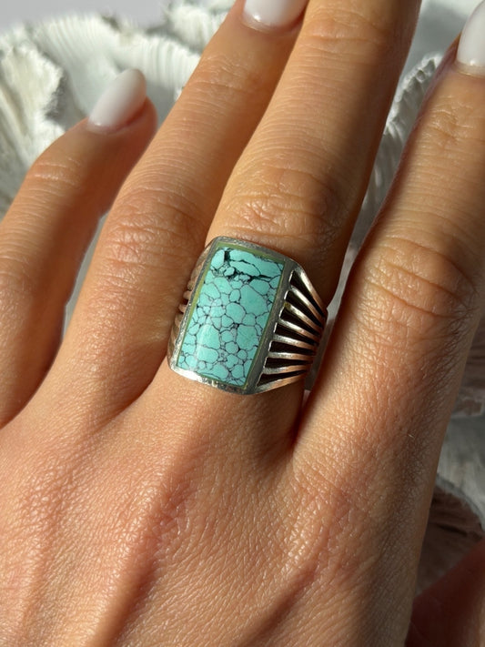 925 Sterling Silver Turquoise Ring Size 7.5