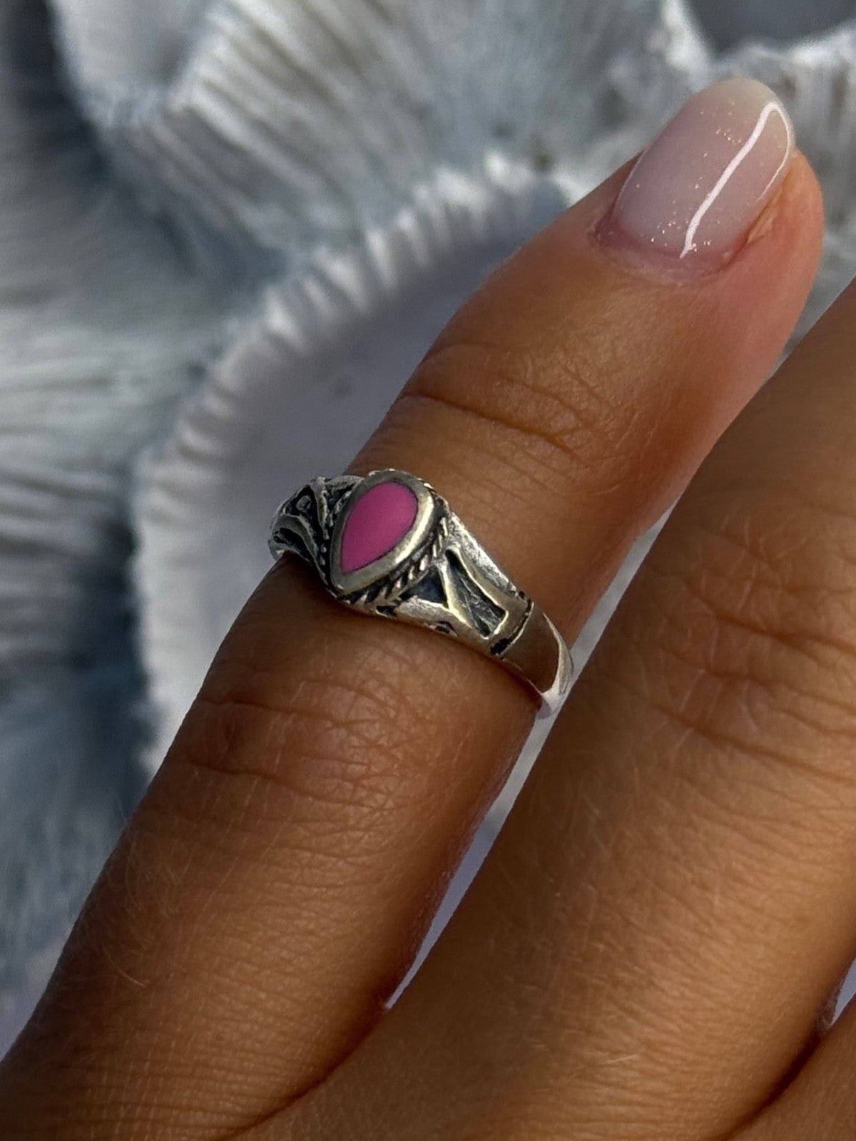 925 Sterling Silver Pink Turquoise Ring Size 3