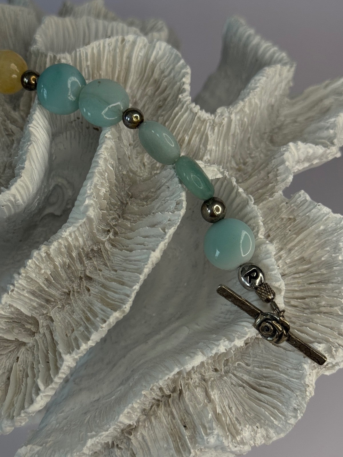 Beautiful 925 Sterling Silver Amazonite Stones Bracelet Length 7.5