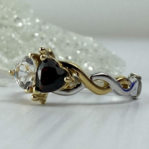 925 Sterling Silver Gold Plated Almandine & Spinel "Hearts" Ring Size 11.75
