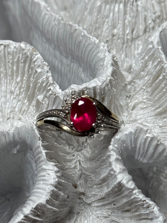 925 Sterling Silver & 10k Yellow Gold Ruby Ring Size 6