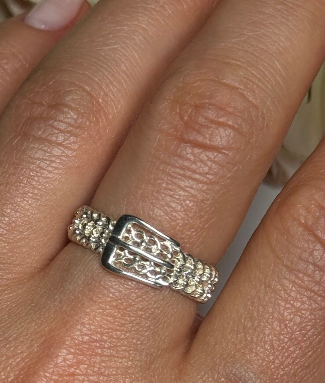 925 Sterling Silver Belt Ring Size 8
