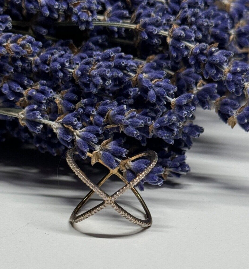 925 Sterling Silver Gold Plated CZ Ring Size 8