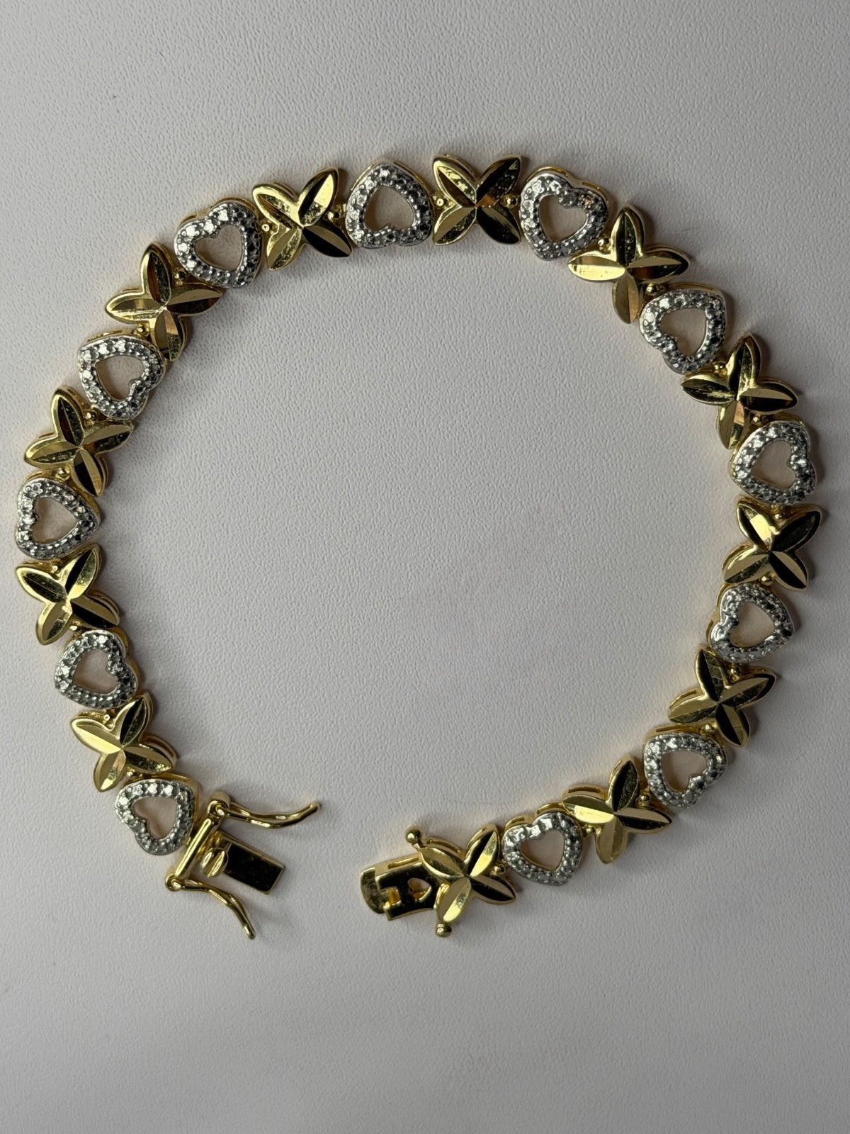 925 Sterling Silver Gold Plated Heart Bracelet Length 7.5