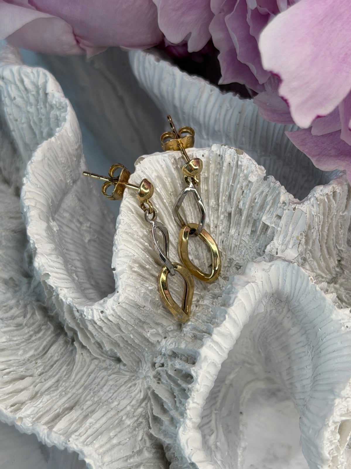 Aesthetic 14K Yellow & White Gold Earrings Length 1 Inch