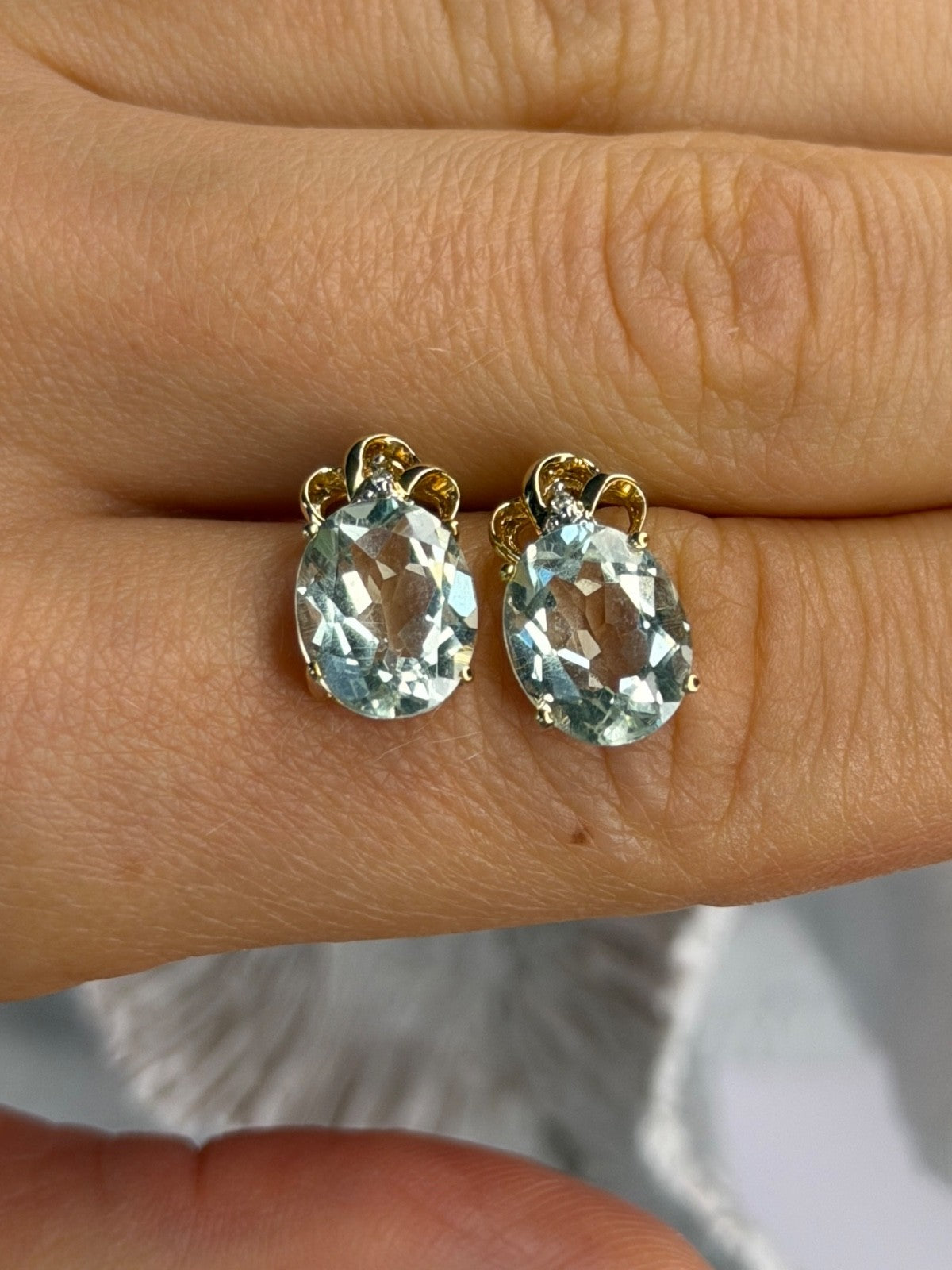 10K Yellow Gold Prasiolite & Diamond Earrings