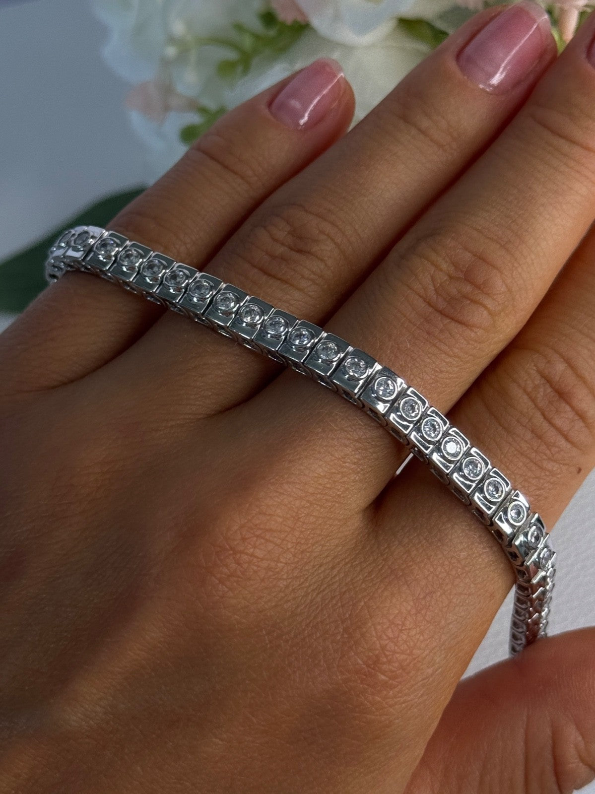 Elegant 925 Sterling Silver CZ Bracelet Length 7.5 Inch