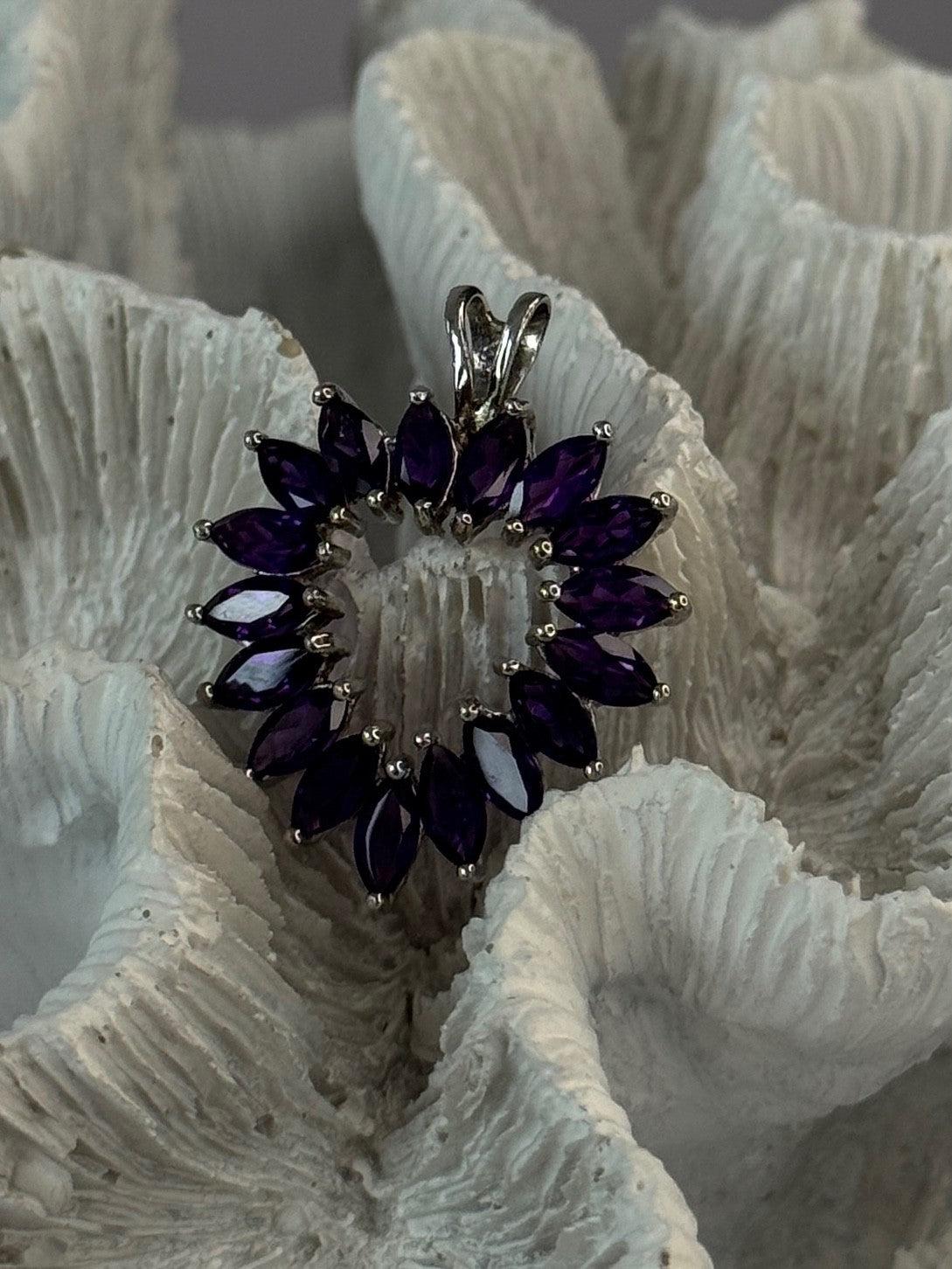 925 Sterling Silver Amethyst Heart Pendant Length 1.15 Inch