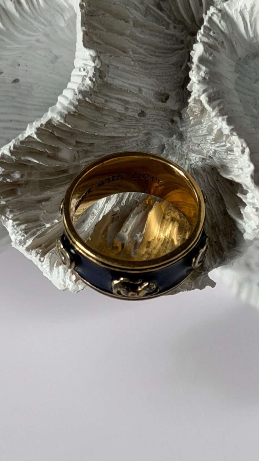 925 Sterling Silver Gold Plated Blue Enamel Cats Ring Size 6