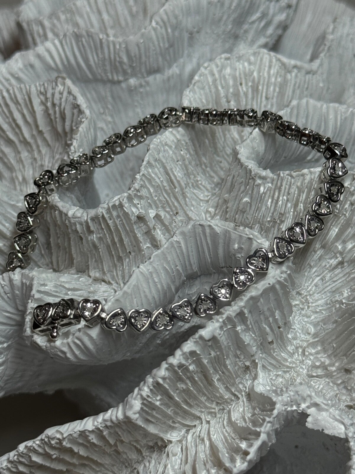 925 Sterling Silver White Sapphire Heart Bracelet Size 7 Inch