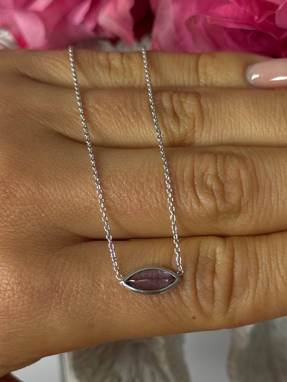 14K White Gold Tanzanite Necklace Length 18 inch