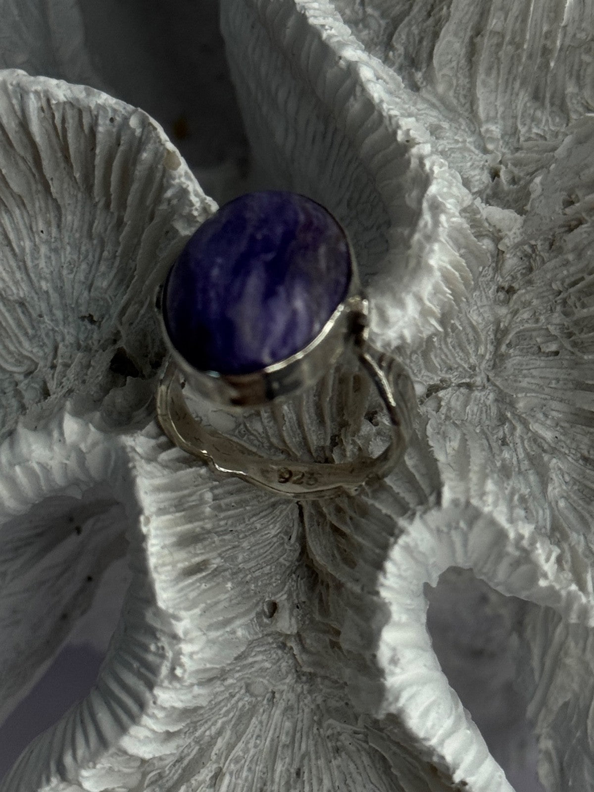 Vintage 925 Sterling Silver Charoite Ring Size 6