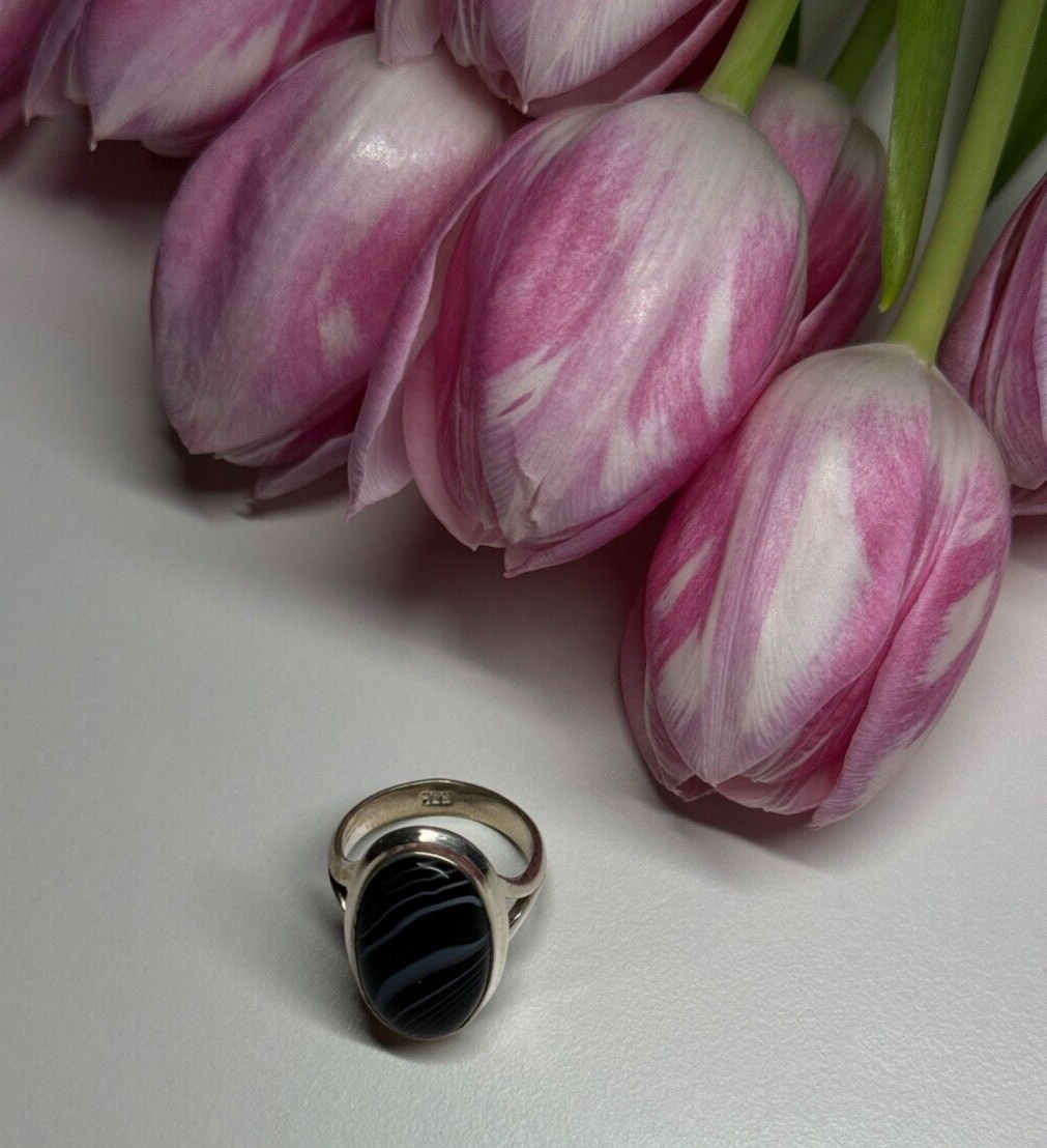 925 Sterling Silver Agate Ring Size 7