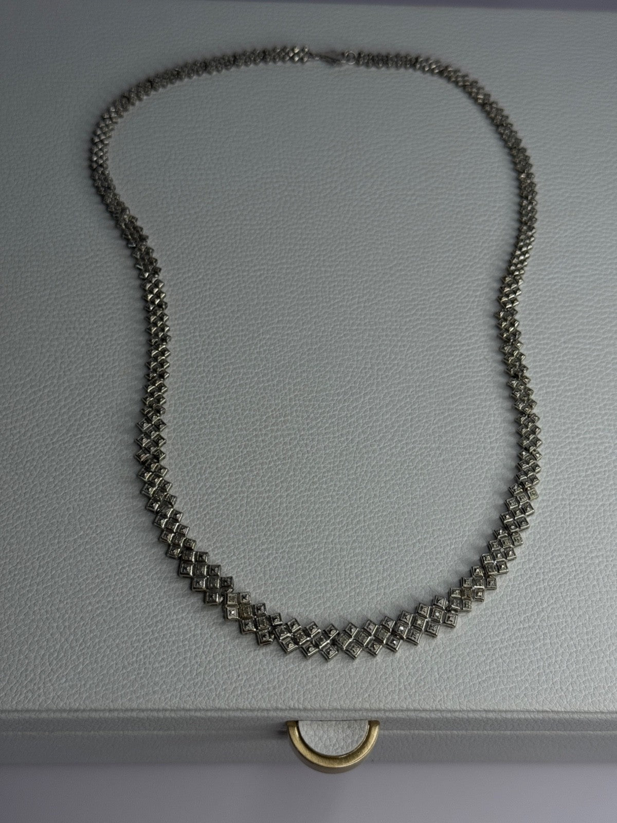 Beautiful Elegant 925 Sterling Silver Diamond Necklace Length 18 Inch