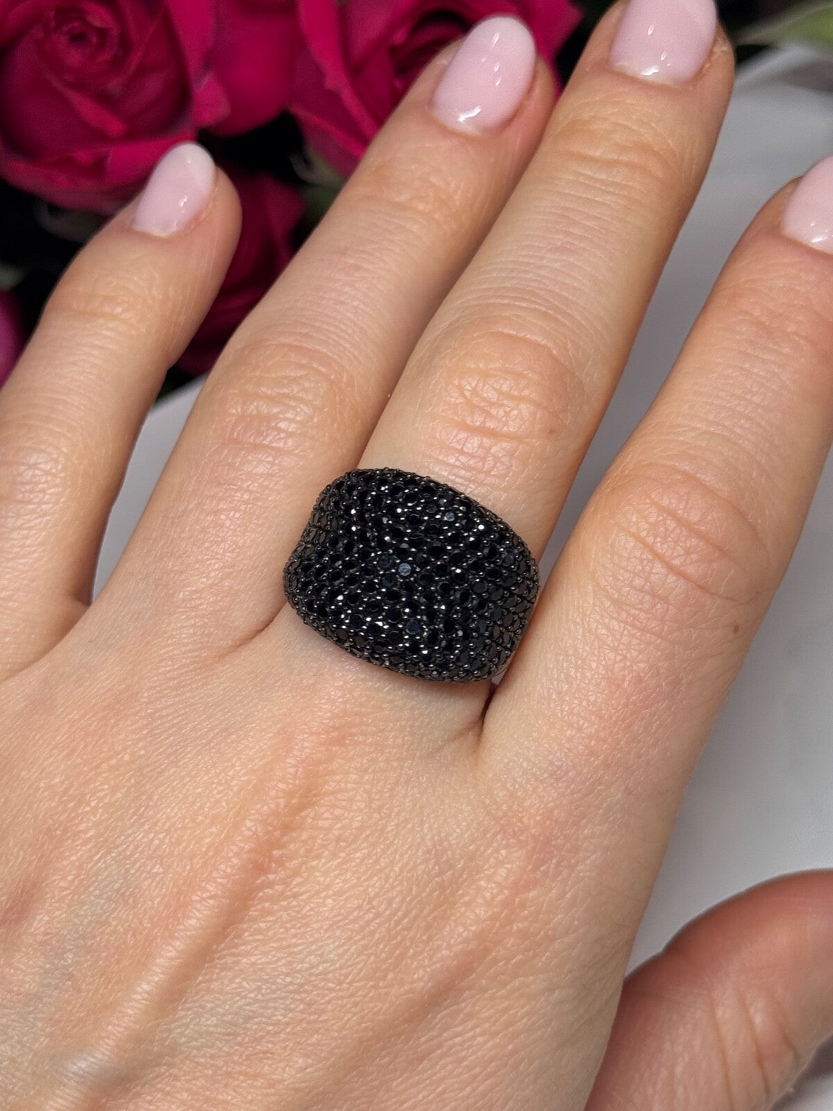 925 Sterling Silver Gold Plated Black Spinel Ring Size 8.5