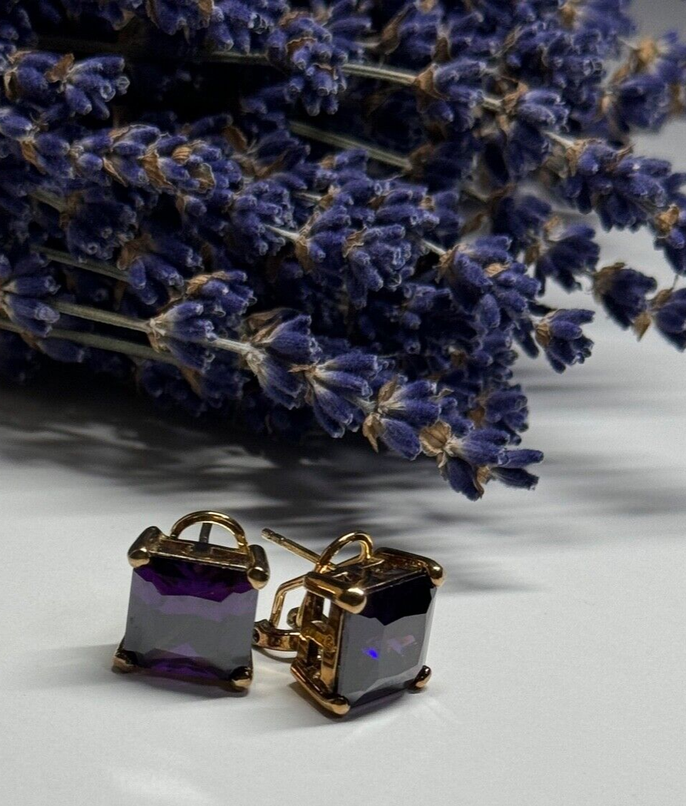 925 Sterling Silver Gold Plated Amethyst Earrings