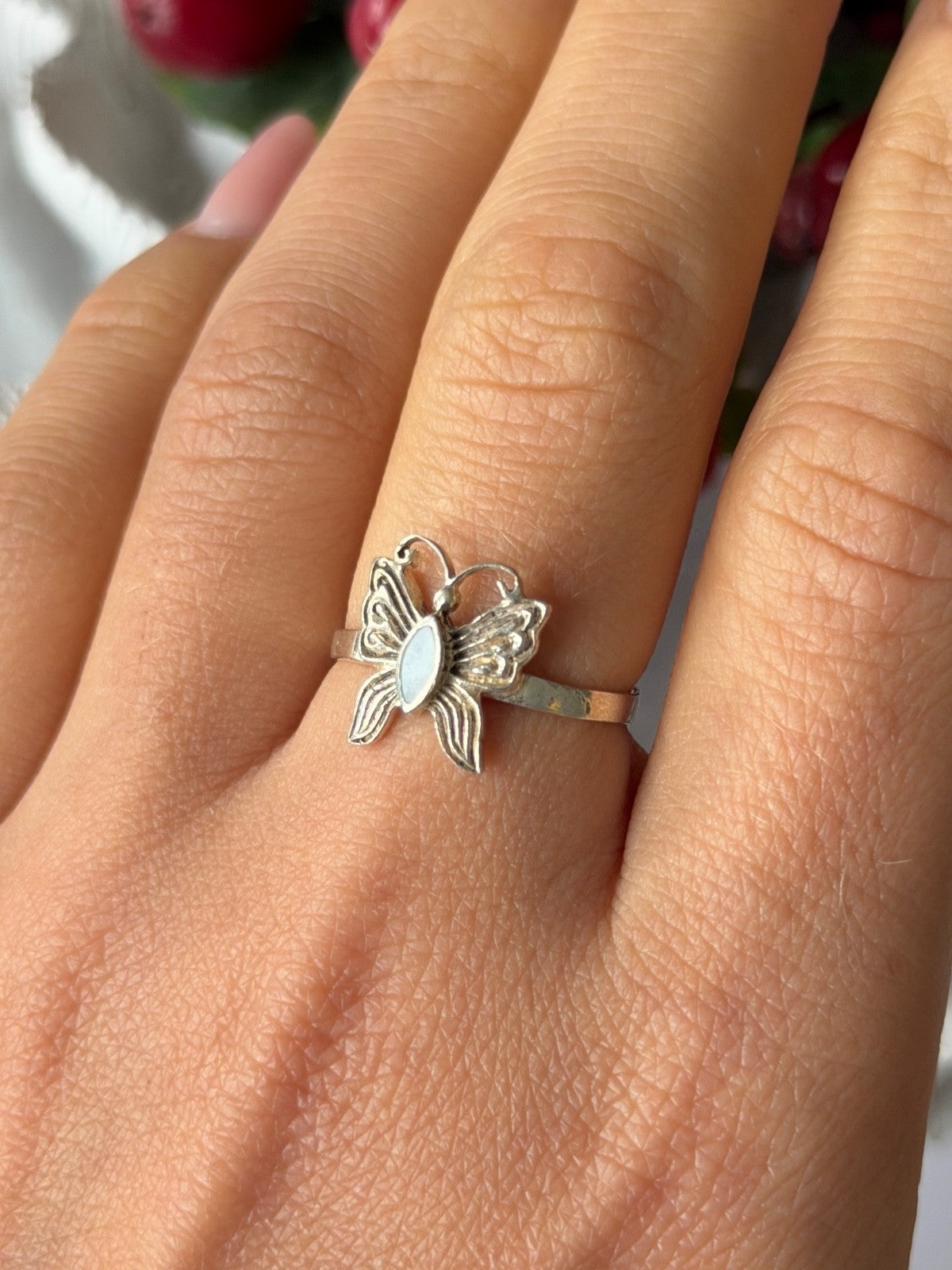 JC 925 Sterling Silver Abalone Butterfly Ring Size 8