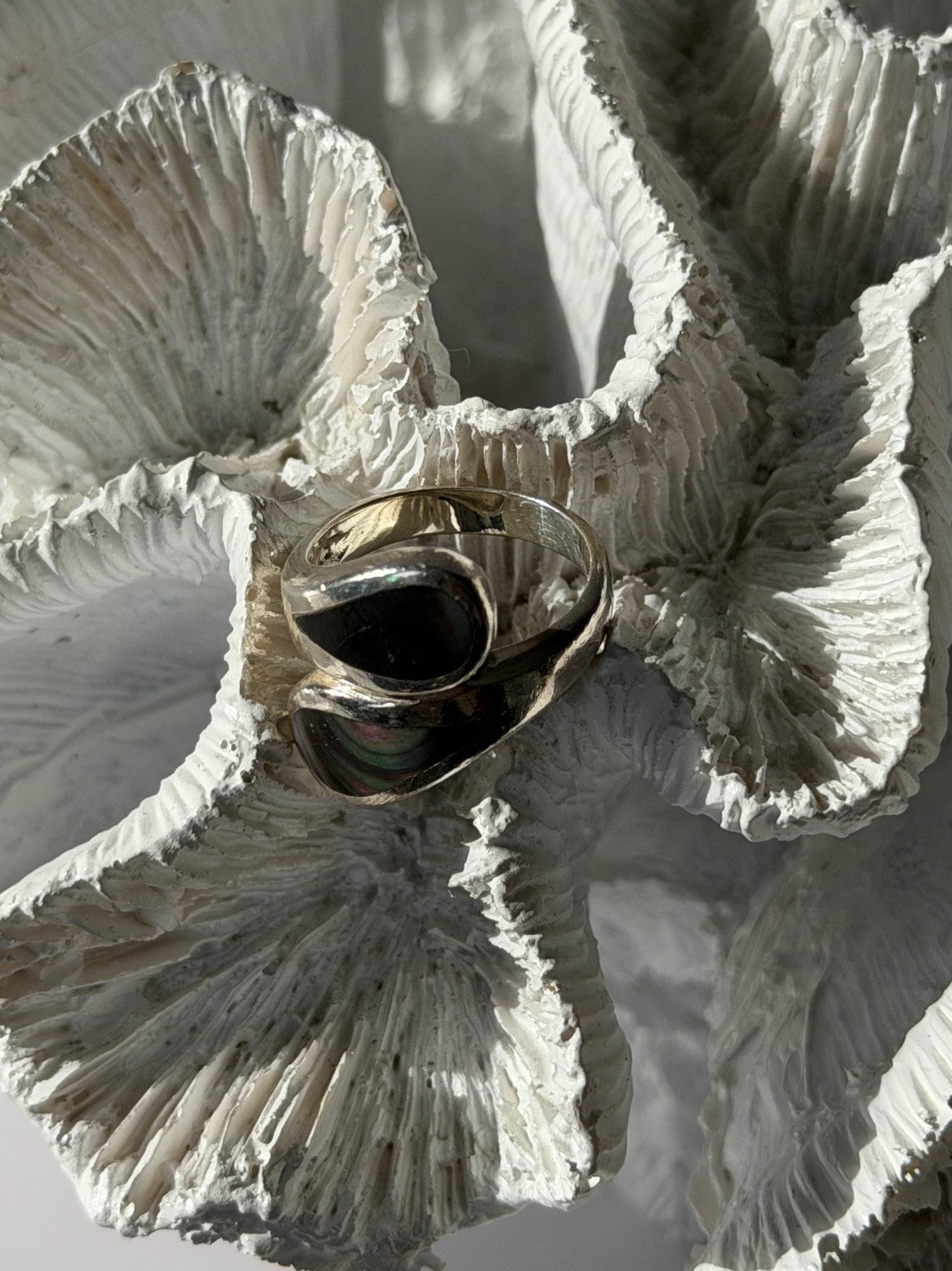 Vintage 925 Sterling Silver Abalone Ring Size 6