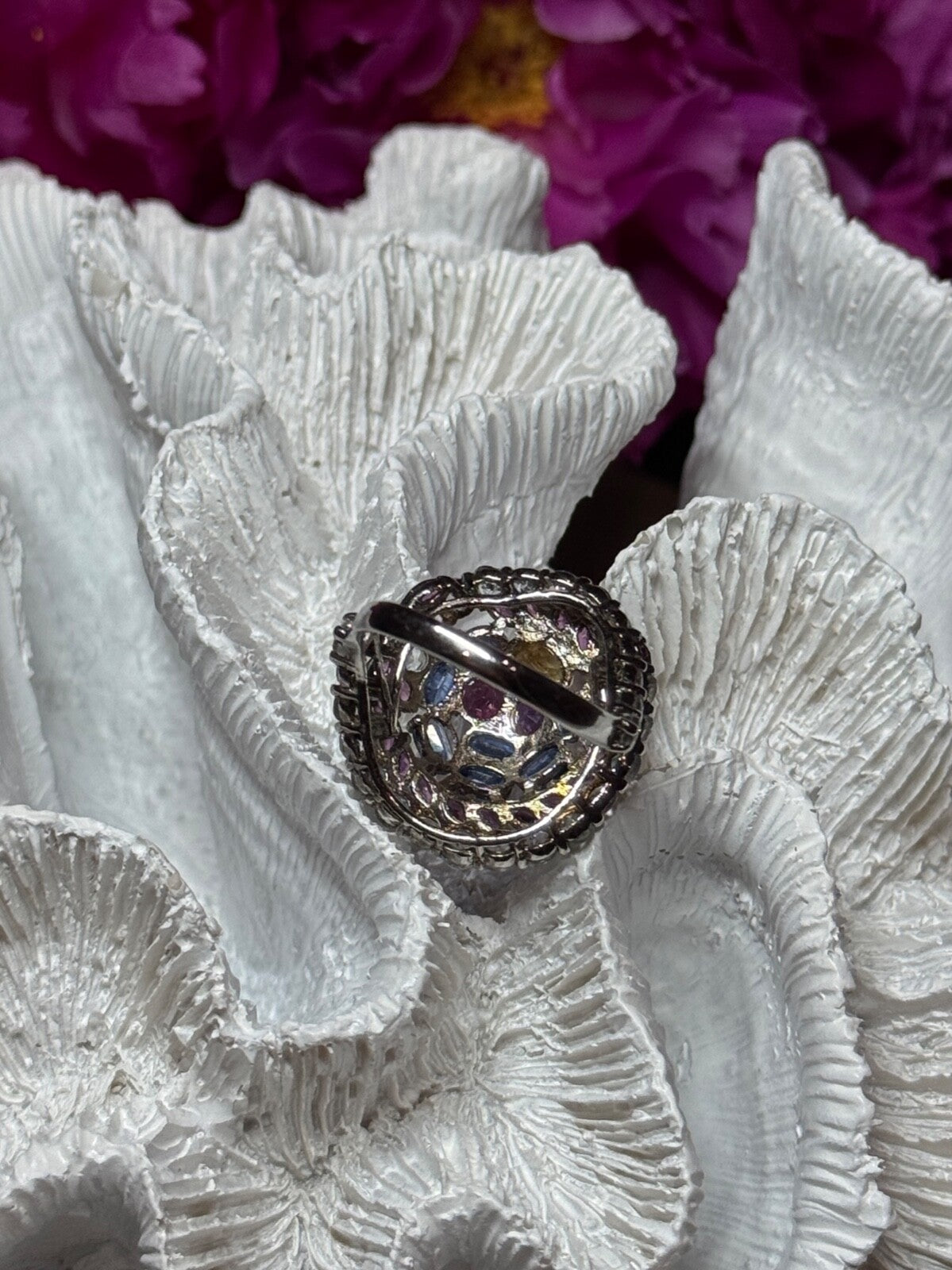 925 Sterling Silver Tourmalines Magic Ring Size 8