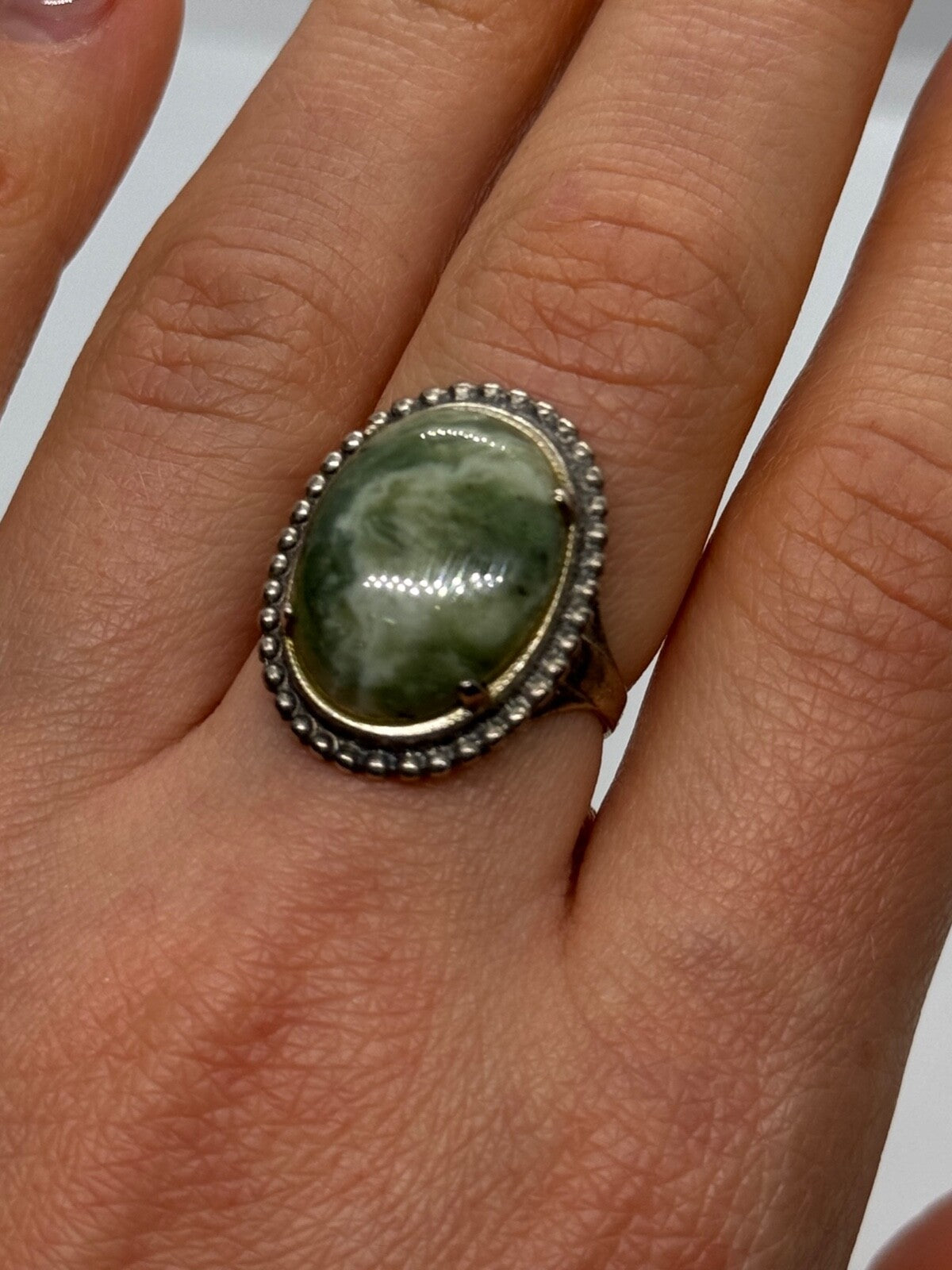 925 Sterling Silver Agate Ring Size 7