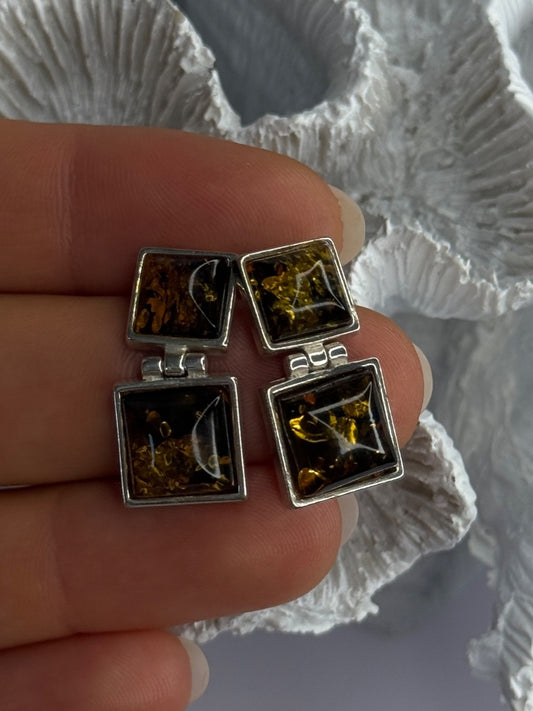 925 Sterling Silver Amber Earrings Length 0.90 Inch