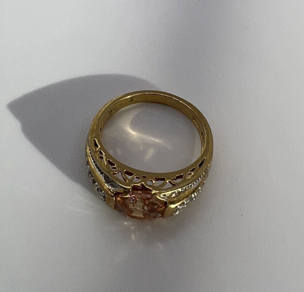 925 Sterling Silver Gold Plated Citrine & CZ Ring Size 6.5