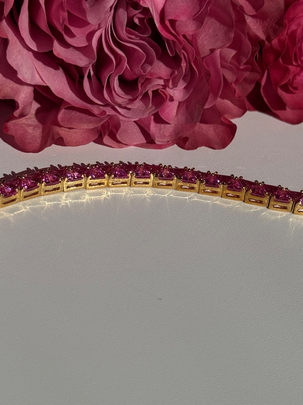 925 Sterling Silver Gold Plated Pink Topaz Bracelet 7 Inch