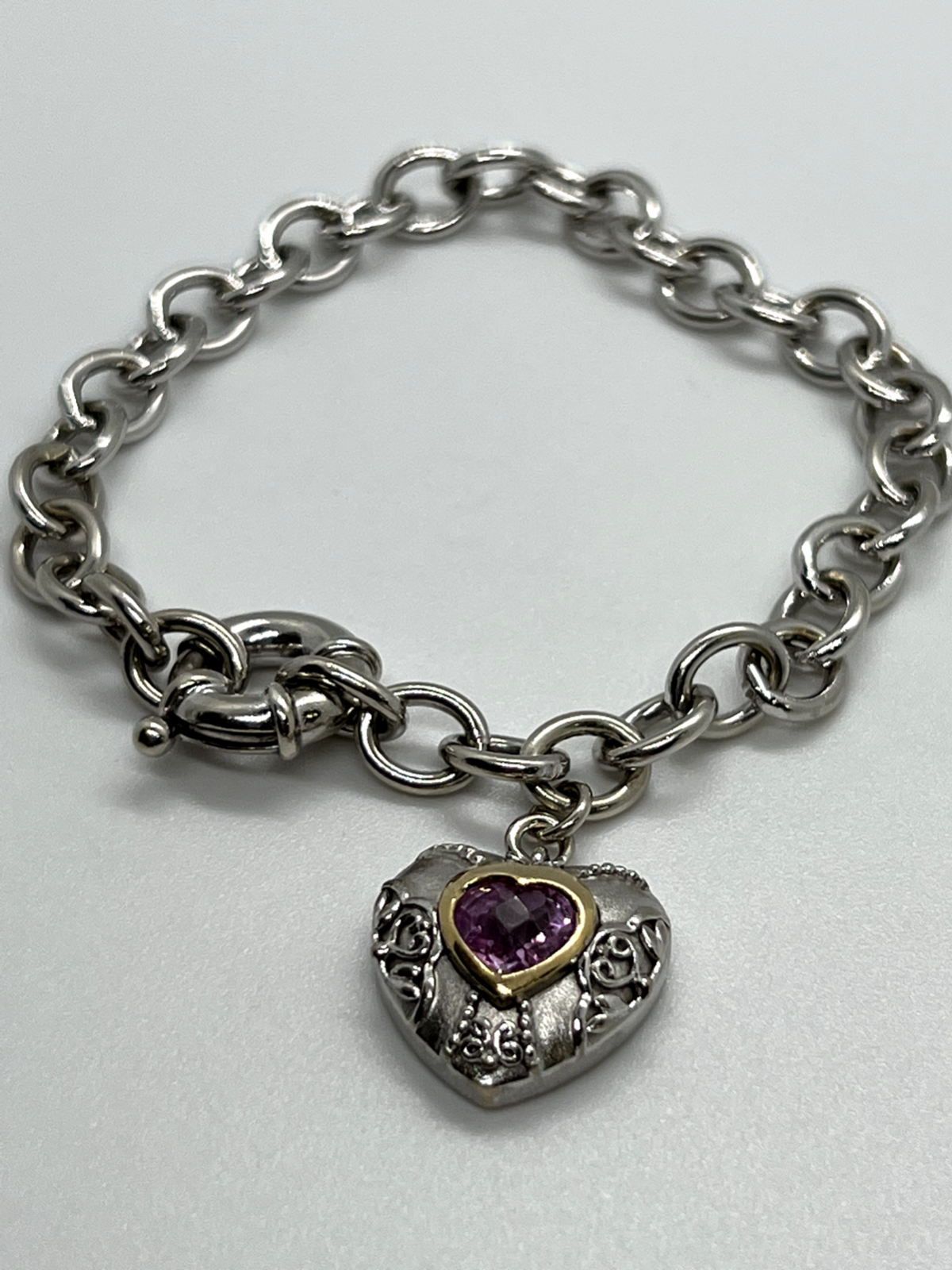 925 Sterling Silver Pink Topaz Heart Bracelet