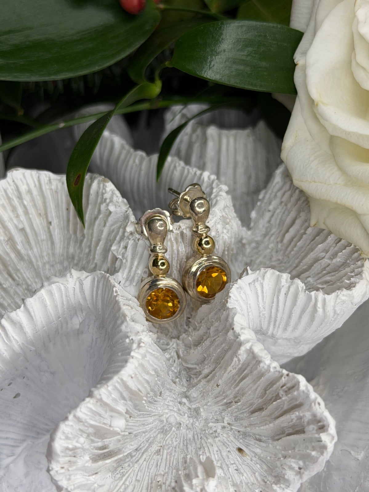 Vintage 925 Sterling Silver Citrine Earrings