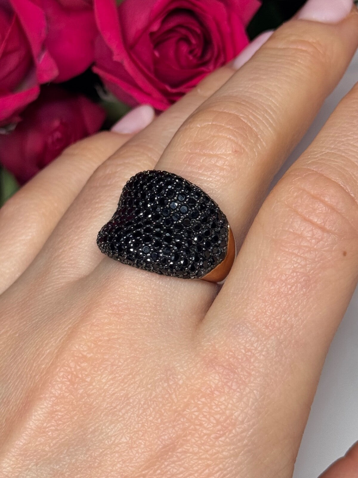 925 Sterling Silver Gold Plated Black Spinel Ring Size 8.5