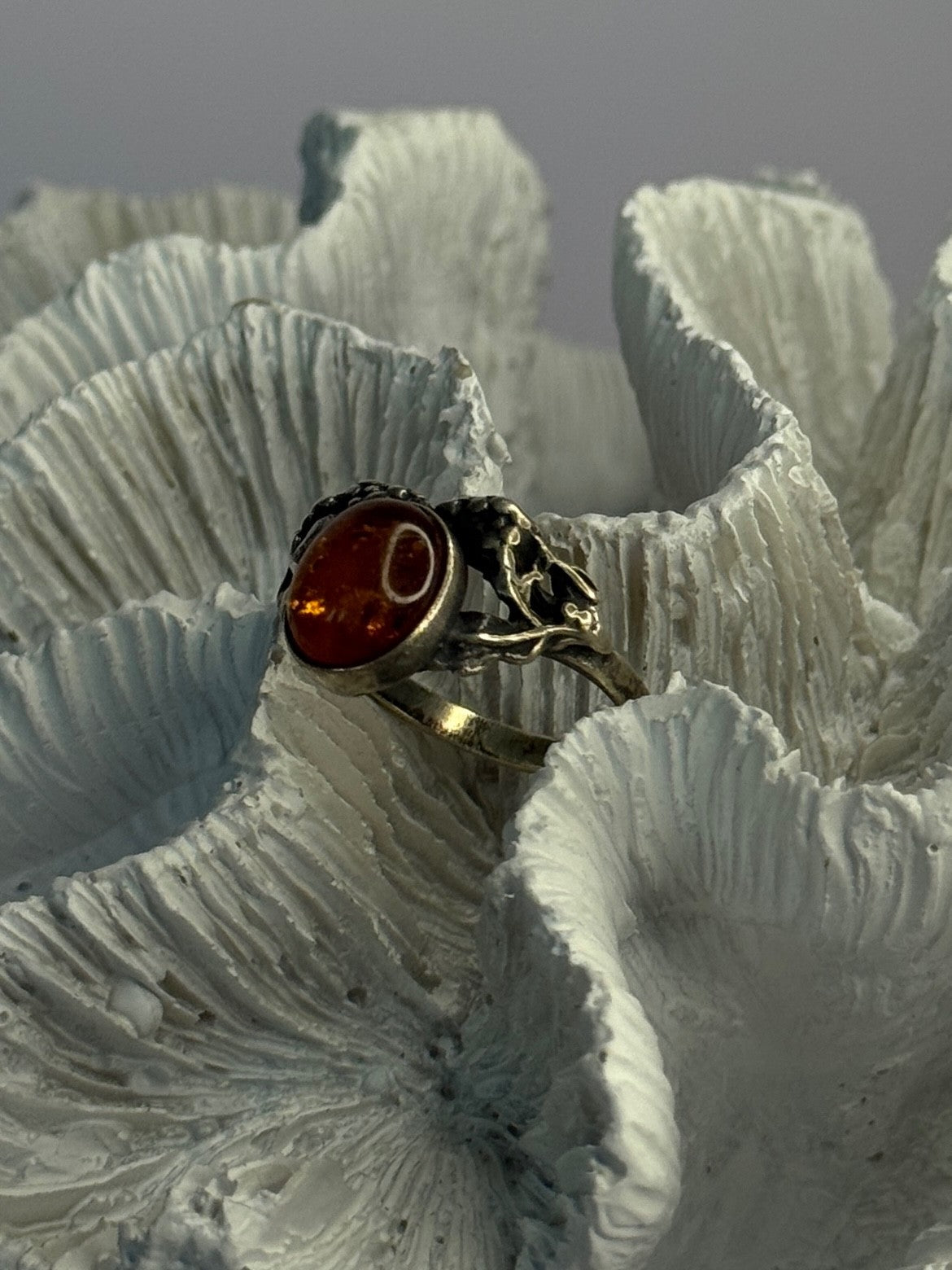 Vintage 925 Sterling Silver Amber Ring Size 8