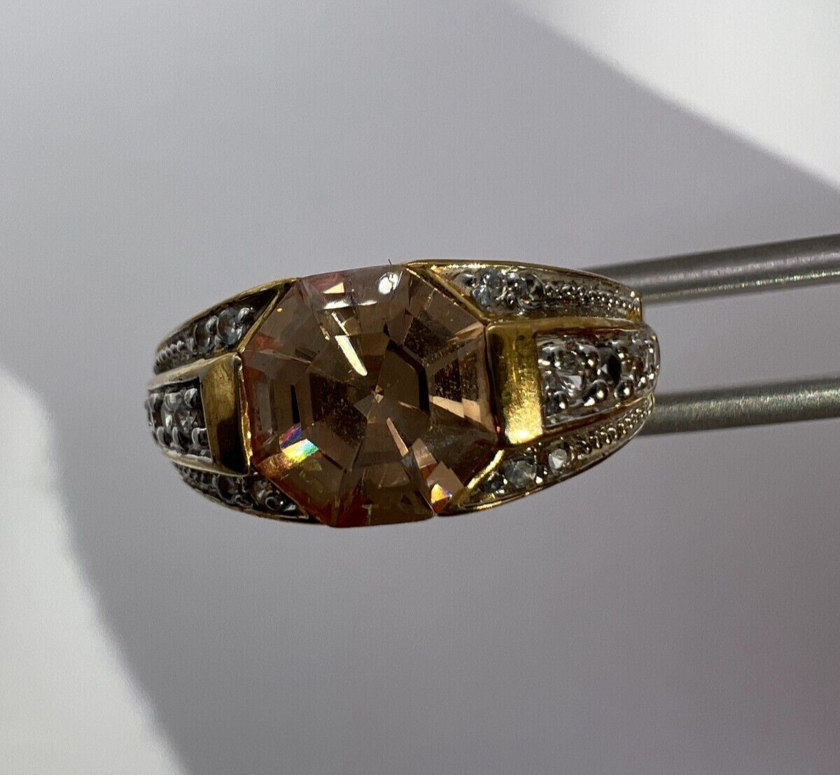 925 Sterling Silver Gold Plated Citrine & CZ Ring Size 6.5