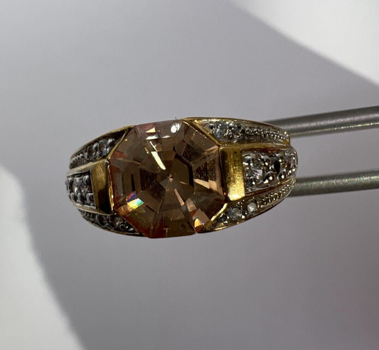 925 Sterling Silver Gold Plated Citrine & CZ Ring Size 6.5