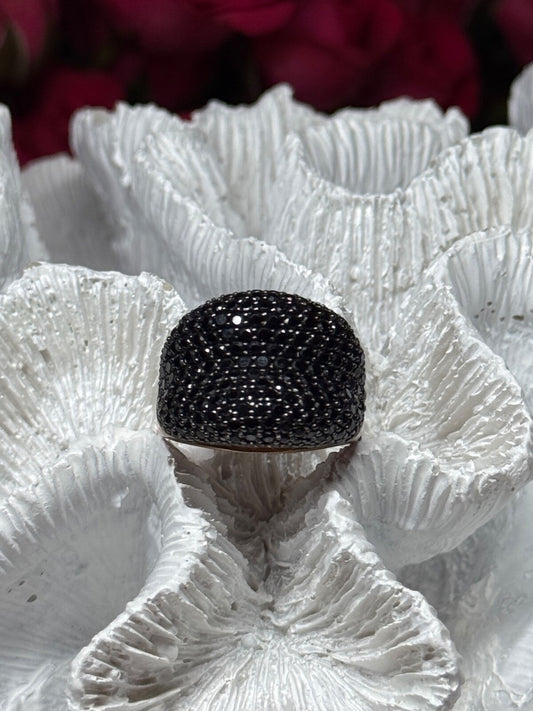 925 Sterling Silver Gold Plated Black Spinel Ring Size 8.5
