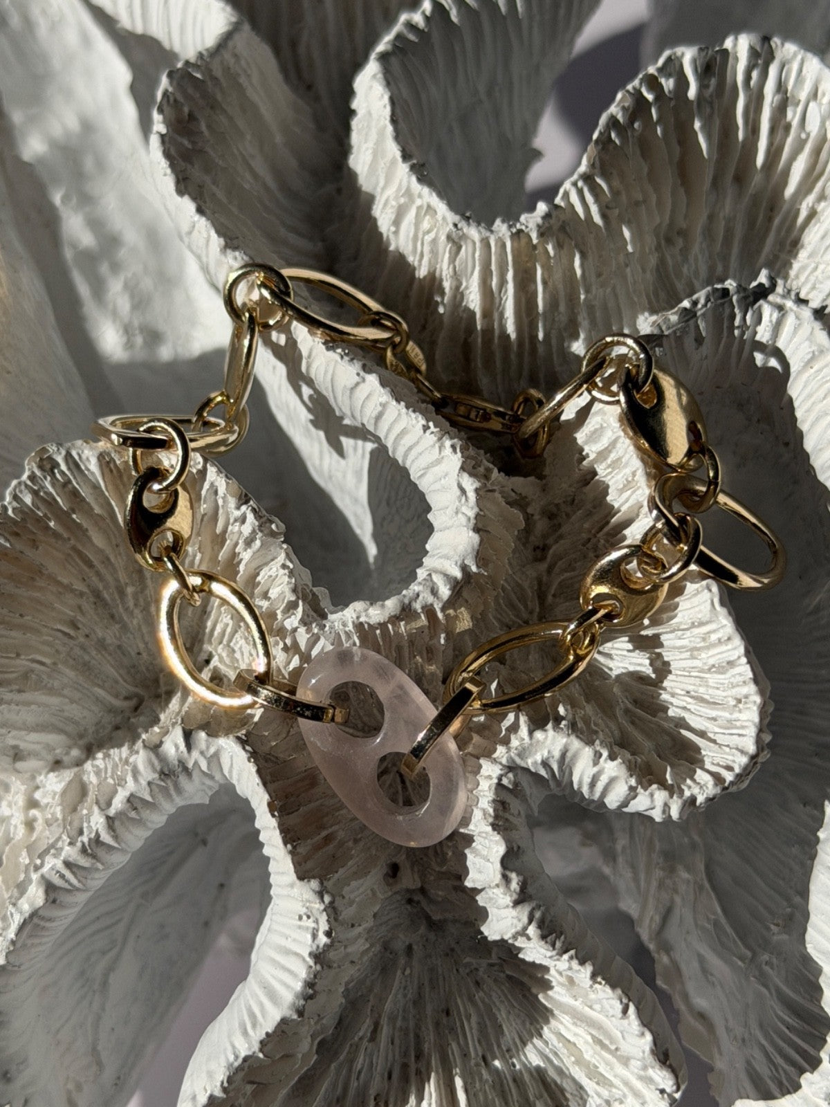Italy 925 Sterling Silver Gold Plated Rose Quartz Bracelet