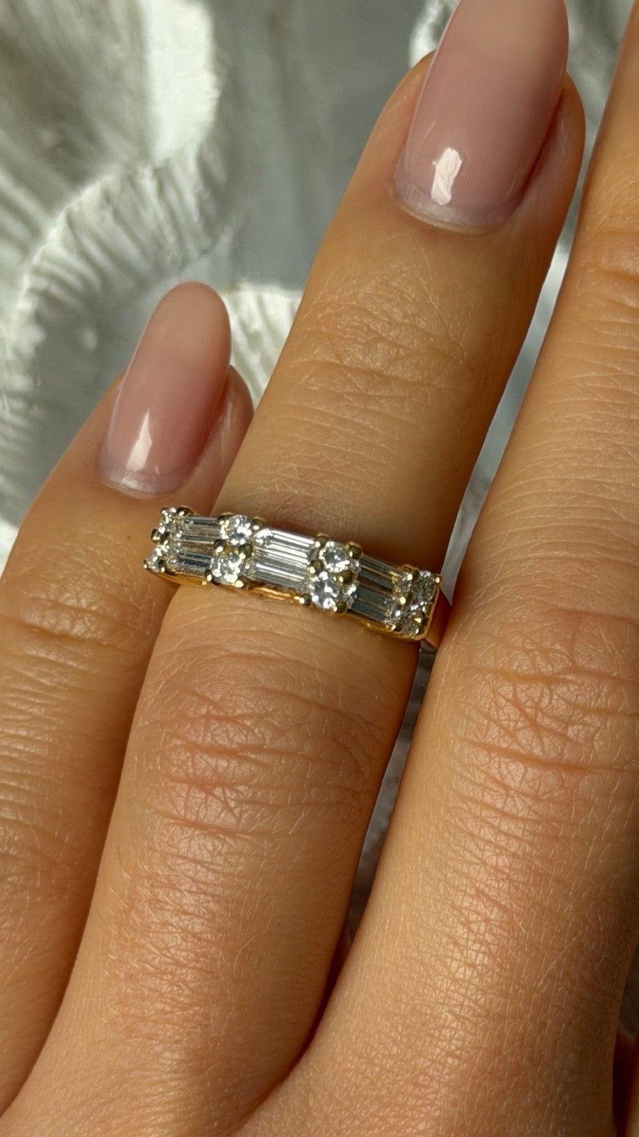 18K Yellow Gold Baguette 0.70 ct Round 0.38 ct Diamond Ring Size 5.5